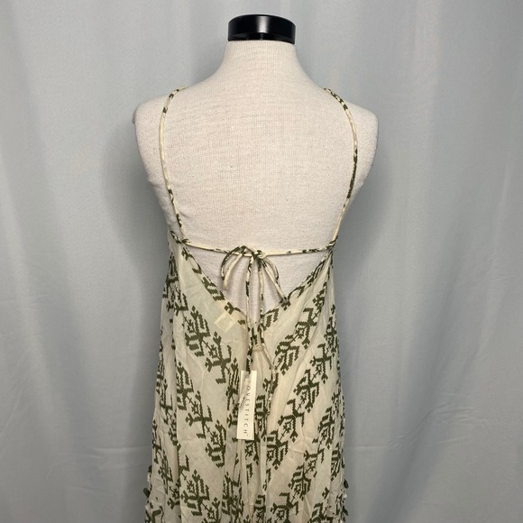 Lovestitch Olive Green Tribal Print Tassel Maxi Dress Handkerchief Hem S/M NEW - Picture 2 of 10